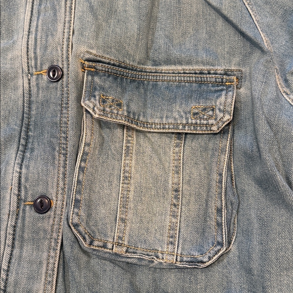 Risen Curvy Denim Jacket Size 2XL Medium Wash Cargo Pockets Zipper Button Front - Picture 6 of 14